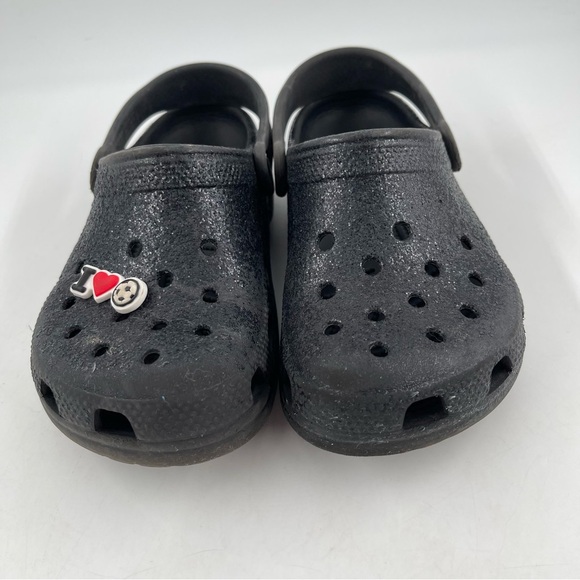 Crocs Unisex Kids Classic Black Glitter Clog Mules Shoes - Size 1 Youth - Picture 3 of 12